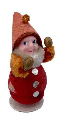 Vintage Chenille Plastic Faced Holiday Gnome, Santa’s Elf, 3” Sprite Decoration