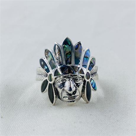 6.8g Navajo Chief Head Sterling Ring Size 11.25