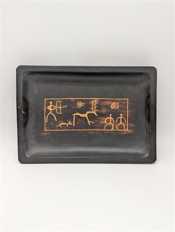 Rare Handmade Wood Cave Drawings Hunters Tray Wall Hanging