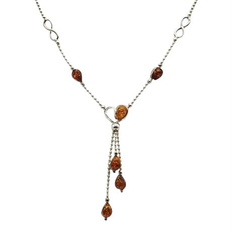 Sterling Silver Baltic Amber Heart Infinity Y-Drop Necklace