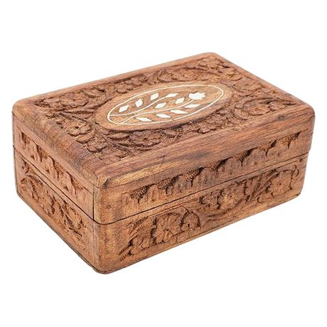 Vintage Carved Floral Motif Wooden Trinket Box