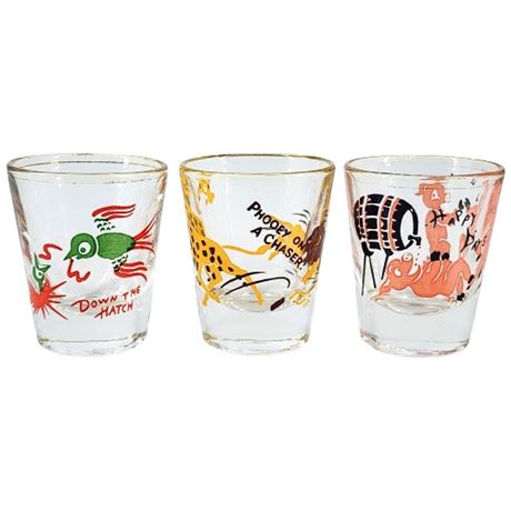 Mid-Century Funny Animals Shot Glasses, Set of 3