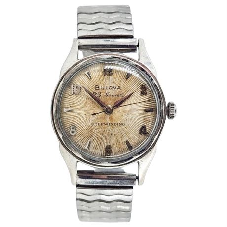 Vintage BULOVA 23 Jewels Sunburst Dial Sterling Silver Case Self-Winding