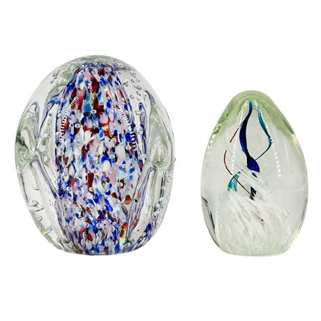 Pair of Vintage Hand Blown Art Glass Paperweights