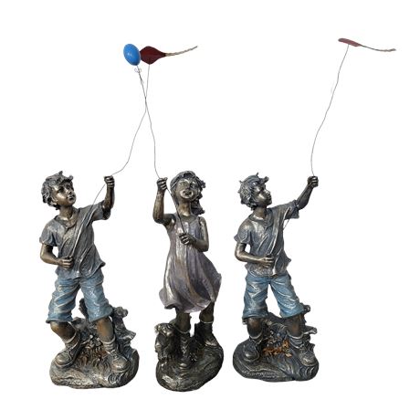 Boy Flying Kite (2) / Girl Holding a Balloon Lawn Statues
