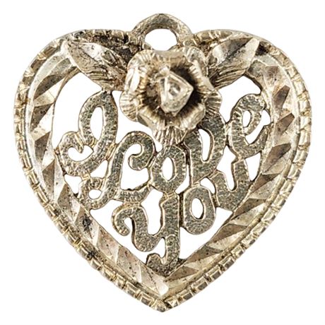 Vintage Signed SA Sterling Silver "I Love You" Heart Pendant