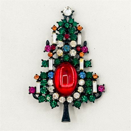 Vintage Rhinestone Christmas Tree Brooch