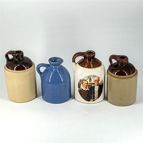 Vintage Miniature Collectible Whiskey Jugs. Stoneware Crocks.