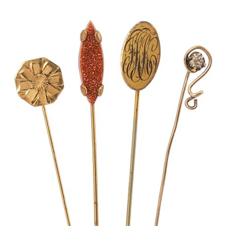 Four Vintage Gold Filled Stick Pins