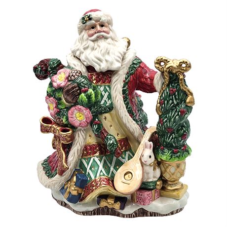 Fitz & Floyd "Christmas Wreath" Santa Teapot & Lid
