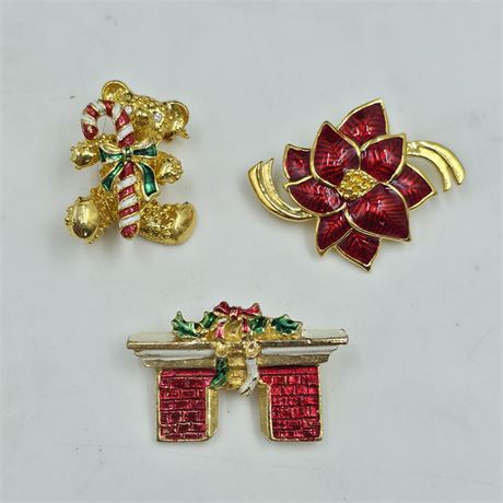 Lot of Vintage Enameled Metal Christmas Pins