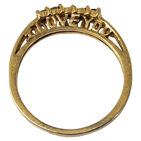 Vintage Gold Plated "I Love You" CZ & Black Onyx Ring, Sz 6.5