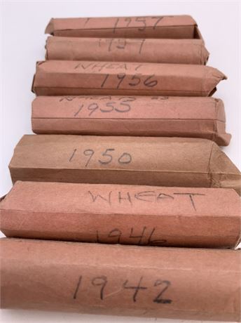 2 pounds of 1942 to 1957 Wheat Pennies Coin Rolls