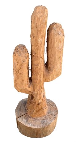 Large 21” Hand Carved Southwestern Wood Cactus Sculpture