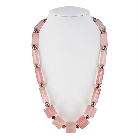 Frosted Pink Lucite Bead Necklace