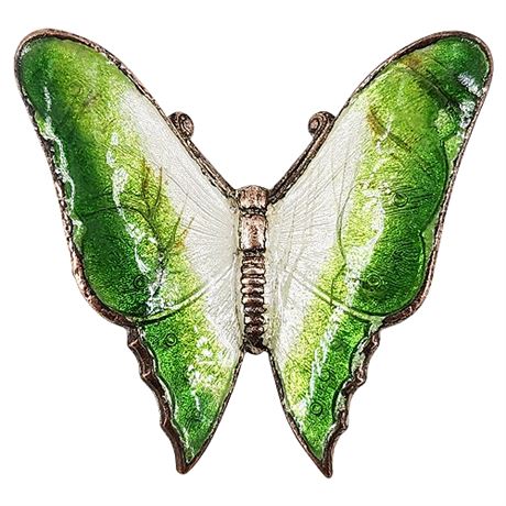 Vintage Green & White Enamel Butterfly Brooch
