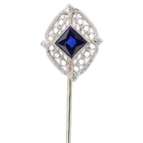 Vintage 14K White Gold & Genuine 5mm Sapphire Stick Pin