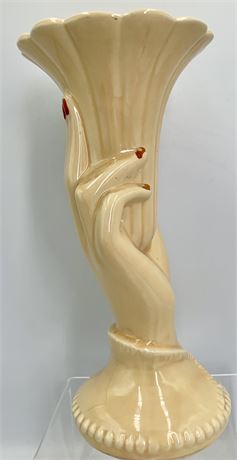 Fab 10” Vintage USA Apricot Pottery Hand Vase