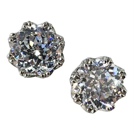 Signed TACORI Sterling Silver 6.5mm CZ Halo Earrings