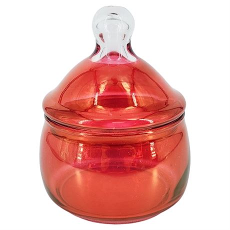 Vintage Imperial Glass Iridescent Cranberry Flashed Covered Candy Dish