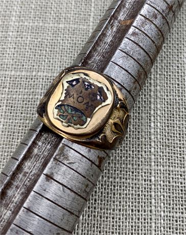 Unusual Early Secret Society, Military, Gold Plated “MOM” Men’s Ring