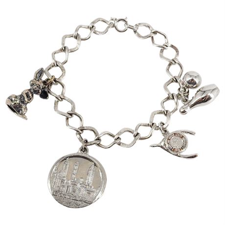 Vintage JB Sterling Silver Charm Bracelet w/ 2 Sterling Charms