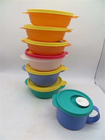 NEW VINTAGE TUPPERWARE 6 CRYSTALWAVE BOWLS & SOUP MUG