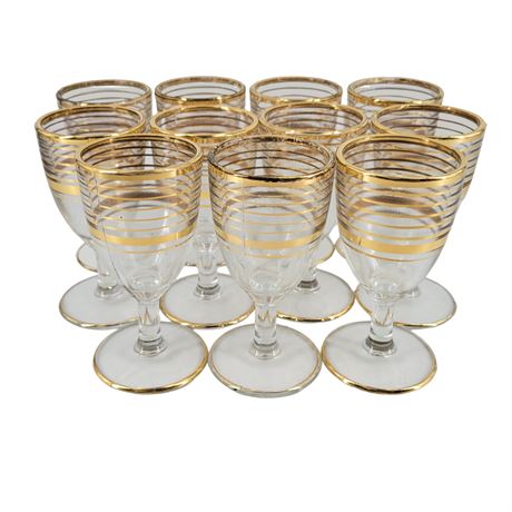 Vintage Gold Stripe Liqueur Glasses - Set of 11