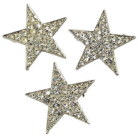 Set of 3 Vintage Pavé Rhinestone Star Brooches