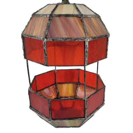 Red and Cream Stained Glass Hanging Lantern