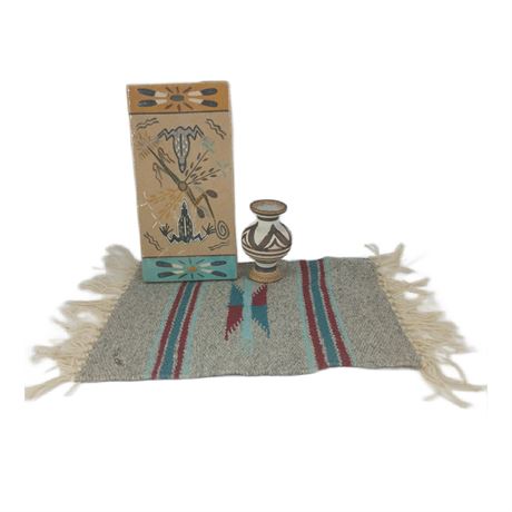 Southwestern Lot, E+L Zazzie Art, Miniature Pot and Rug