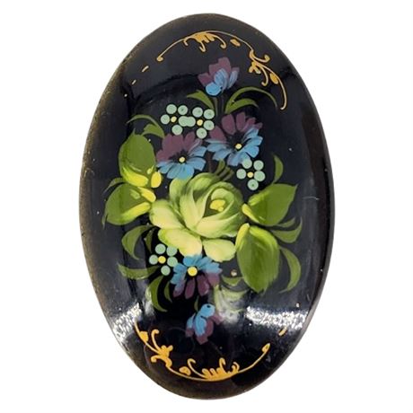 Vintage Hand Painted Floral Brooch