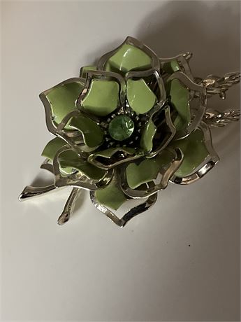 Flower metal,enameled d rhinestone brooch