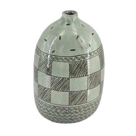 Mint Green Checkered Pottery Vase