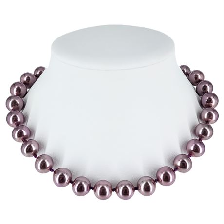 Vintage Chunky Hand Knotted 12mm Lavender Faux Pearl Necklace