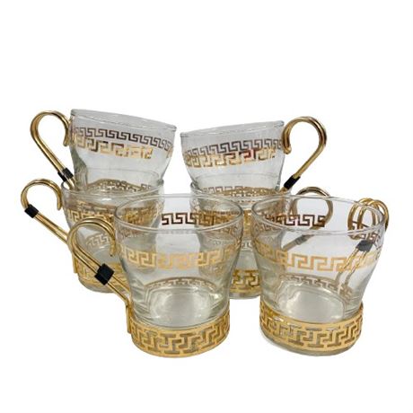 Libbey Greek Key Mug with Brass Holder Set of 6