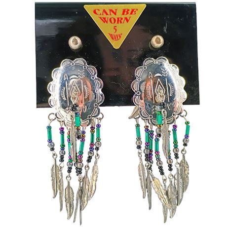 Southwestern Bead and Feather Earrings, Wear 5 Ways