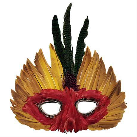 Venetian Style Feather Masquerade Mask, Red/Yellow