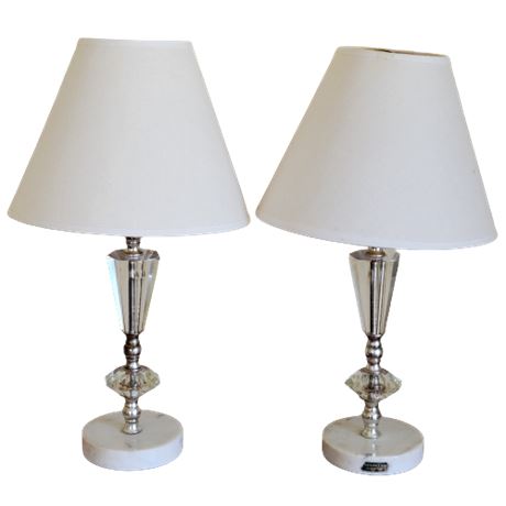 Lucite, Fine Marble Base Table Lamps & Shades