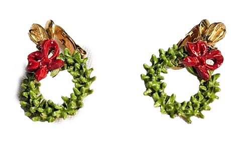 VTG Celluloid Clip-on Earrings Christmas Wreaths