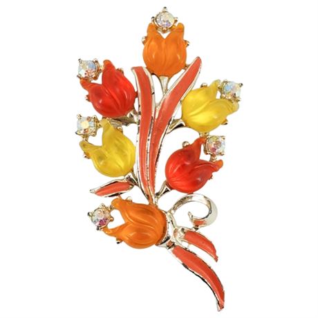 Vintage Thermoset Lucite & AB Rhinestone Flower Posey Brooch