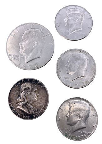 1953 Silver Ben Franklin, Kennedy 1/2 $ & Eisenhower 1$ Coin Lot