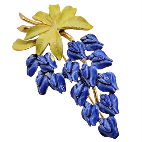 Vintage Gold Tone Blue Enamel Flower Brooch