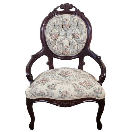Kimball White Floral Hand-Carved Victorian Style Parlor Chair