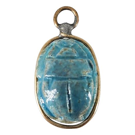 Vintage Ceramic Egyptian Scarab Charm w/ Gold Filled Wire
