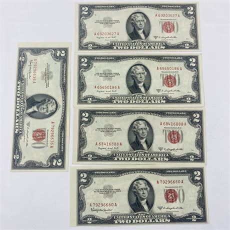 5 AU/MS 1953 $2 Bills