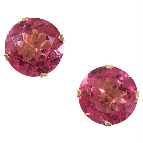 Signed LM 14K Gold 10mm Pink Spinel Post Back Earrings