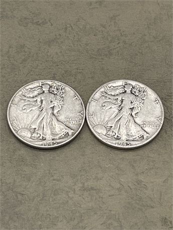 Two (2) 1945 Walking Liberty Half Dollars