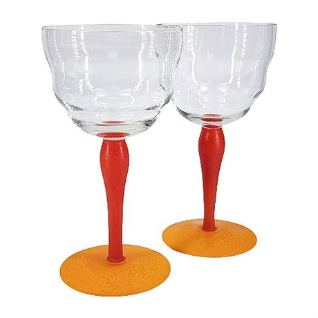 Dansk 1980s Memphis Design Style Art Glass Wine Goblets