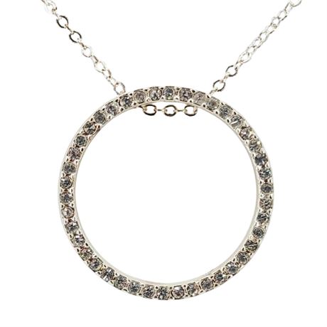 Modern Silver Tone Rhinestone Circle Pendant Necklace
